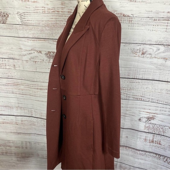 CABI BOSS 3 BUTTON MAROON LONG SLEEVE BLAZER LONG PEA COAT FALL JACKET - Picture 6 of 13